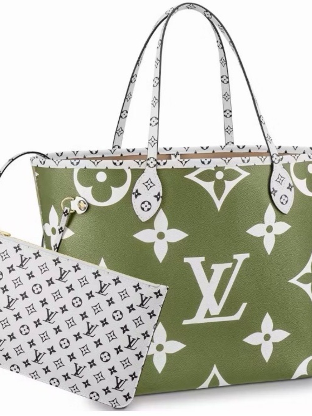 Louis Vuitton Olive Green and White Monogram Large Tote with White Pouch - Picture 14 of 15